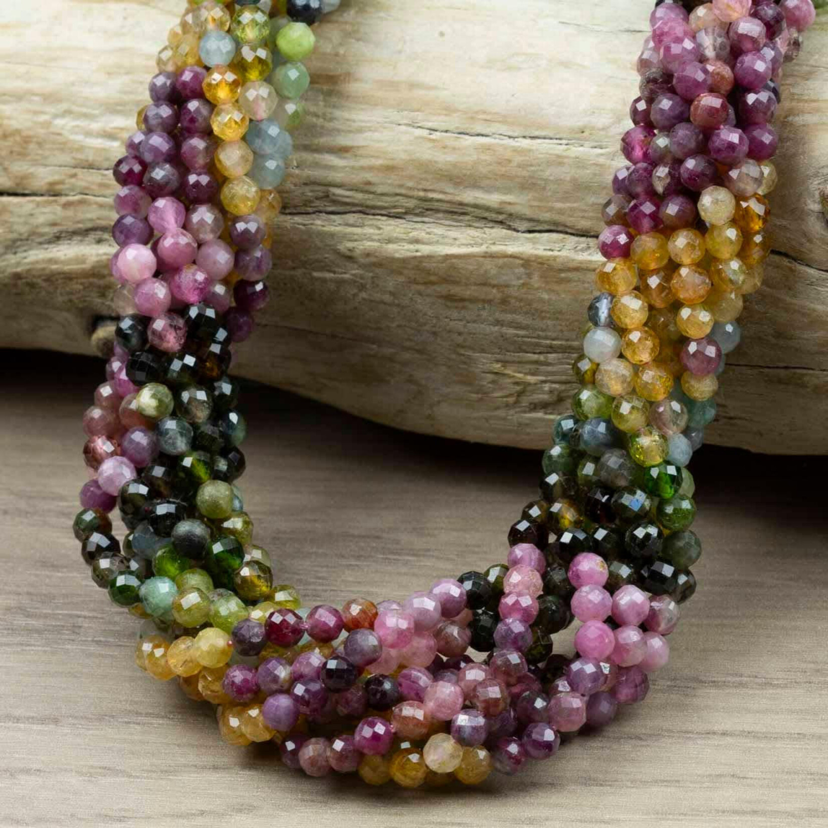 Ombre Rainbow Tourmaline  4mm Faceted Round Bead Strand