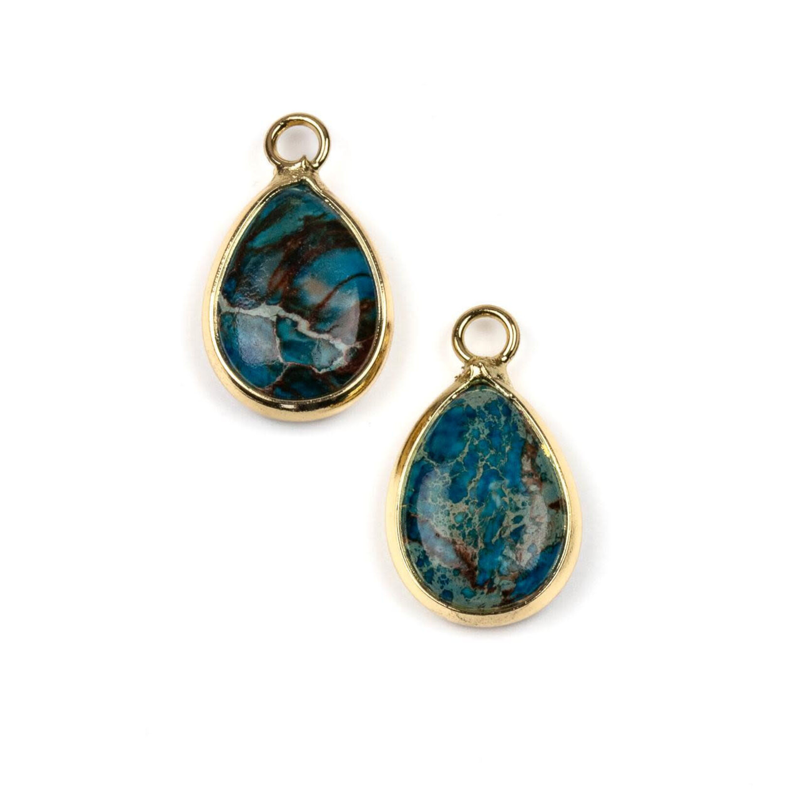 Royal Blue Impression Jasper 12x19.5mm Gold Plated Bezel Teardrop Drop