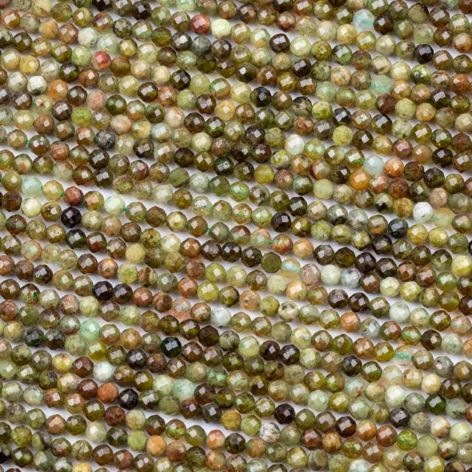 Green Garnet  2mm Faceted Round Bead Strand