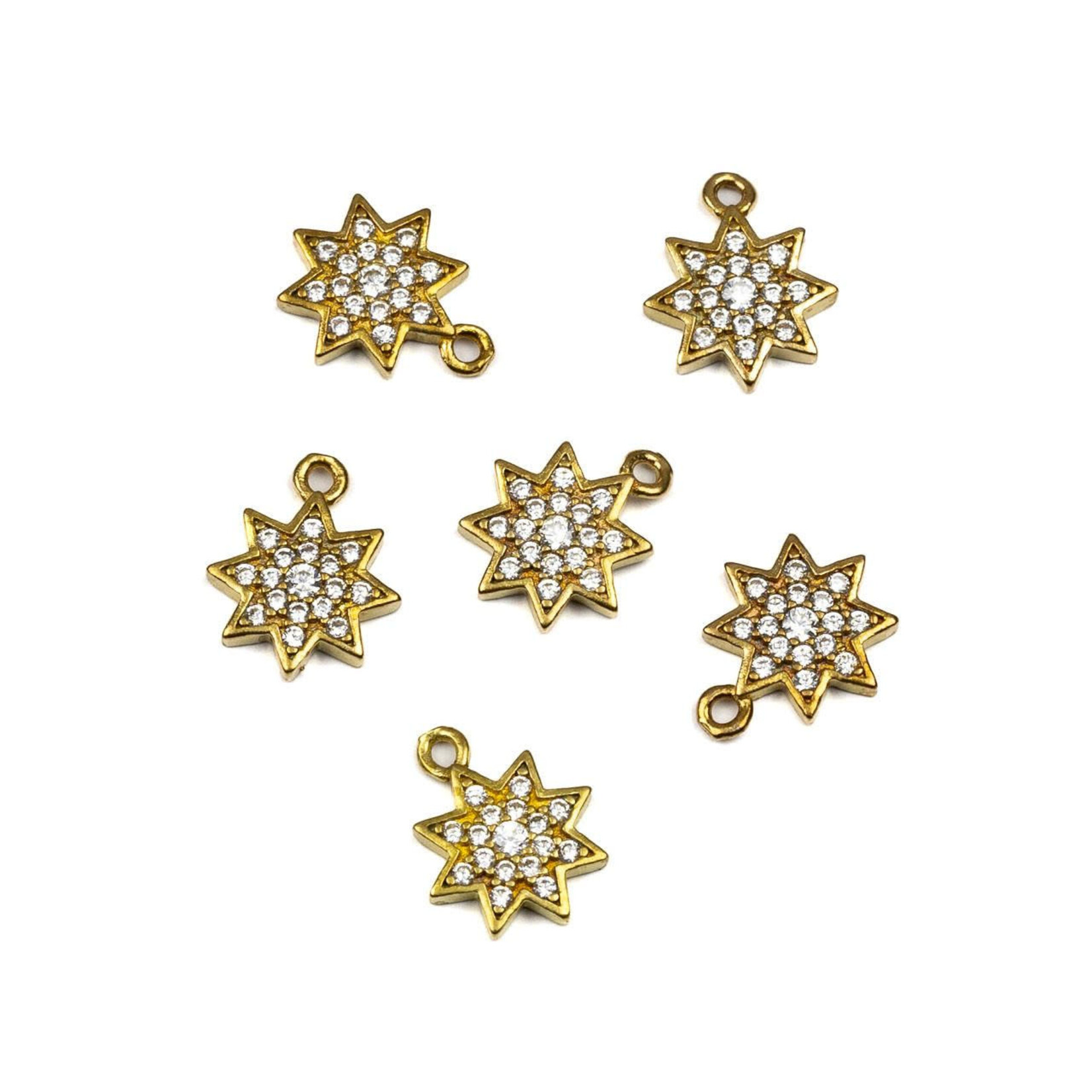 Clear Cubic Zirconia  9x11.5mm Raw Brass Star Charm