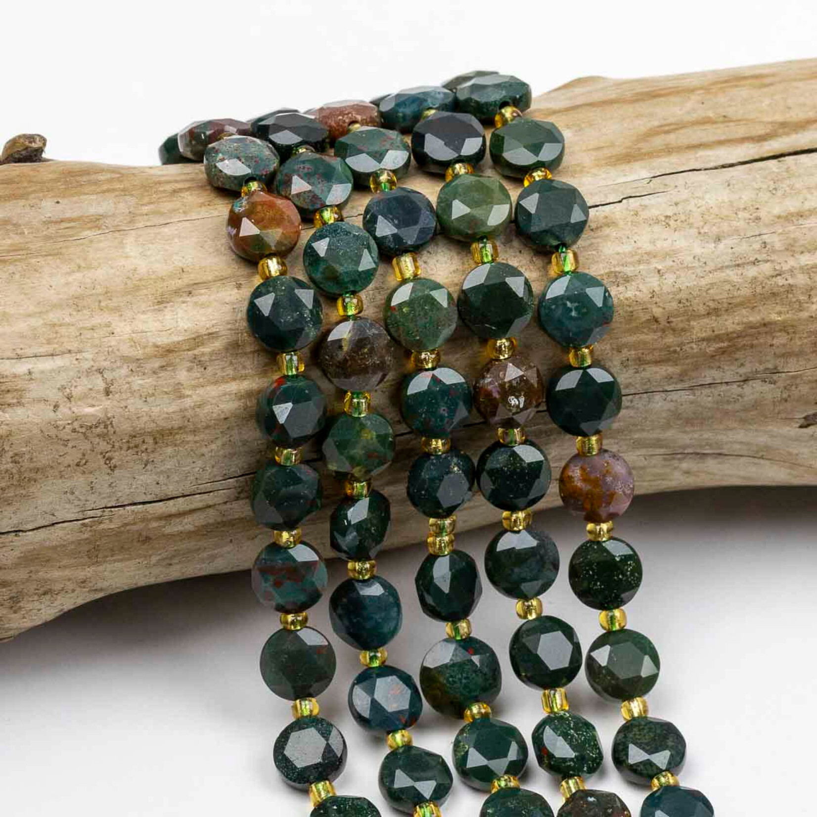 Bloodstone  8mm Faceted Hexagonal Coin Bead Strand