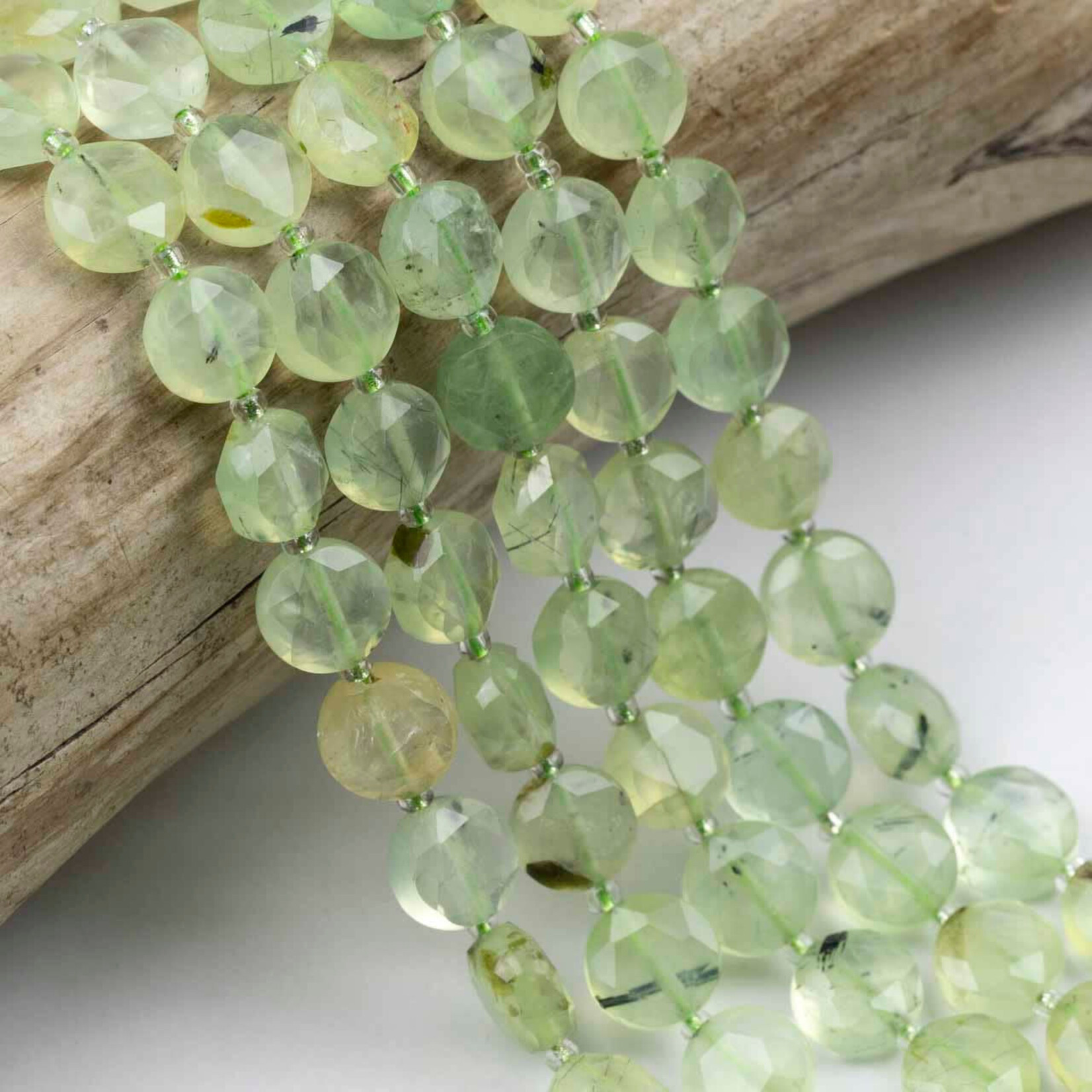 Prehnite  8mm Faceted Hexagonal Coin Bead Strand