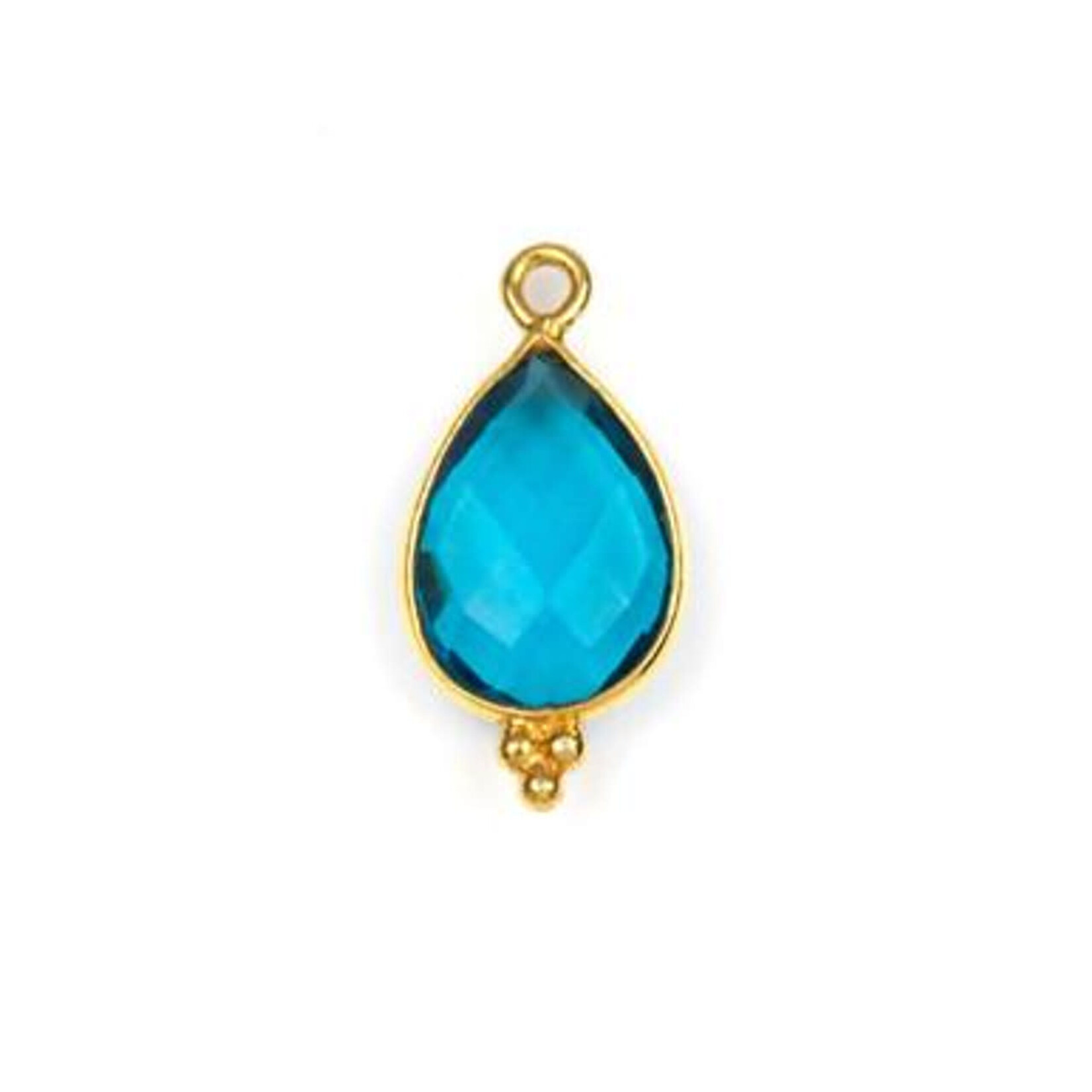 London Blue Quartz 10x21mm Faceted 18k Gold Vermeil Bezel Teardrop Drop