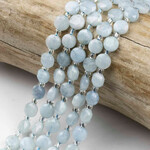Aquamarine  6mm Faceted Hexagonal Coin Bead Strand