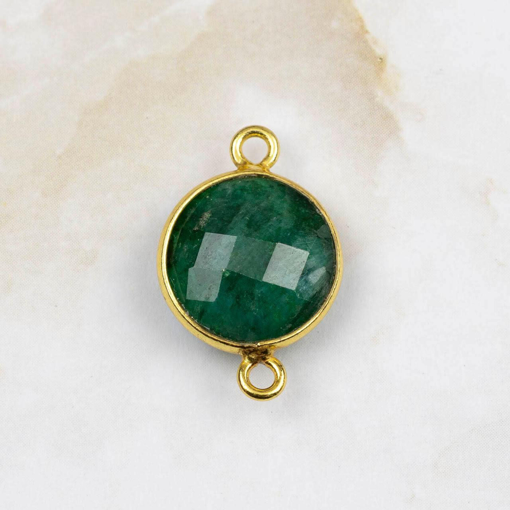 Emerald 13x20mm Gold Vermeil Bezel Faceted Coin Link
