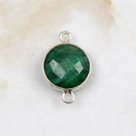 Emerald 13x20mm Sterling Silver Bezel Faceted Coin Link