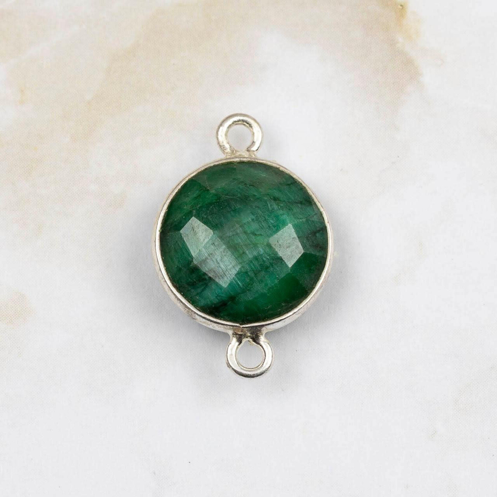 Emerald 13x20mm Sterling Silver Bezel Faceted Coin Link