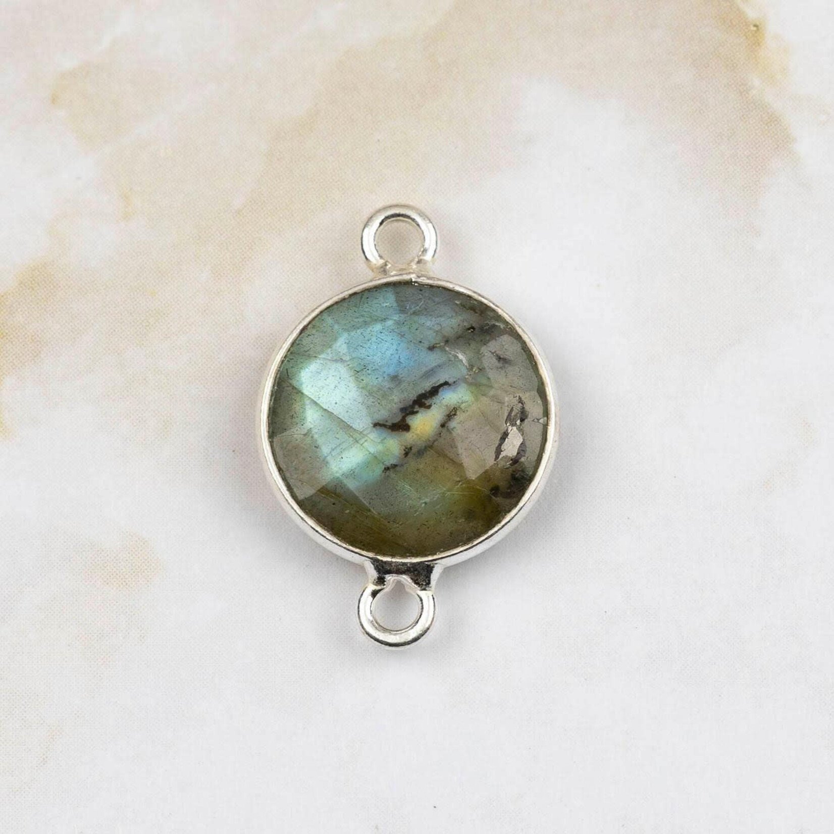Labradorite 13x20mm Sterling Silver Bezel Faceted Coin Link
