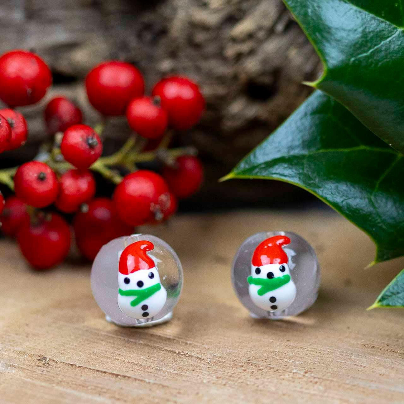 Lampwork Glass Snowman 14mm Round Bead