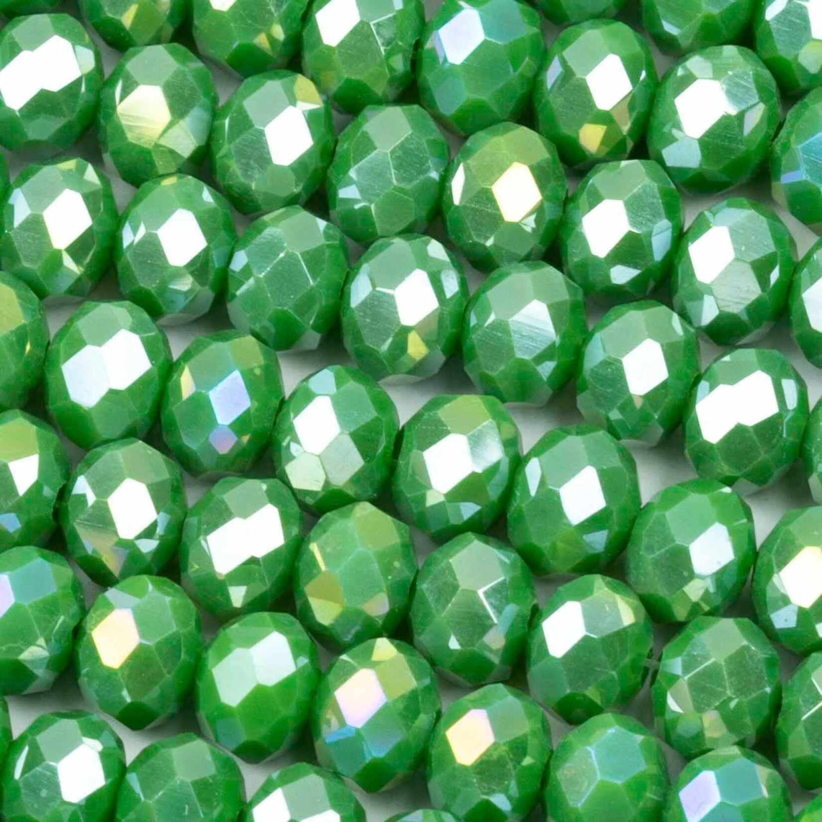 Faceted Glass Rondelle  4x6mm Opaque Green AB Bead Strand