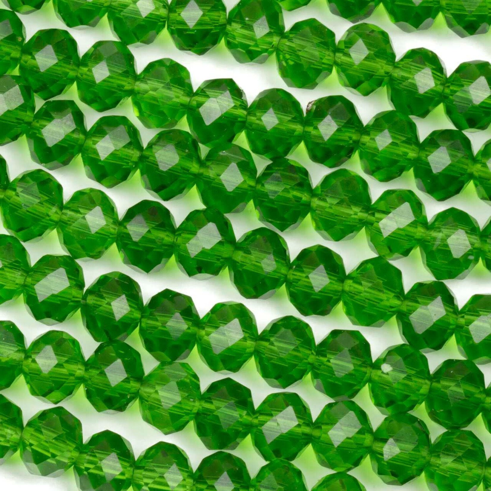 Faceted Glass Rondelle  6x8mm Dark Emerald Green Bead Strand
