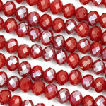 Faceted Glass Rondelles  6x8mm Opaque Silver Kissed Cherry Red Bead Strand