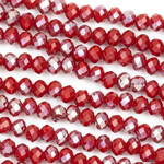 Faceted Glass Rondelles  4x6mm Opaque Silver Kissed Cherry Red Bead Strand