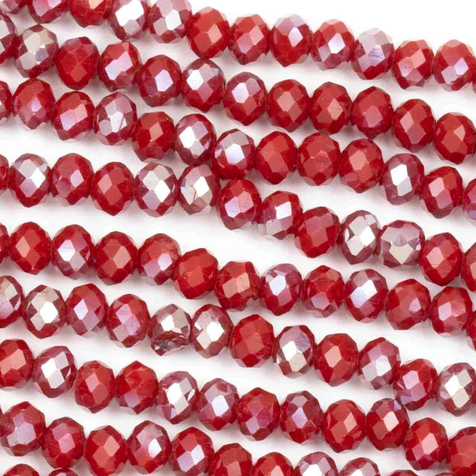 Faceted Glass Rondelles  4x6mm Opaque Silver Kissed Cherry Red Bead Strand