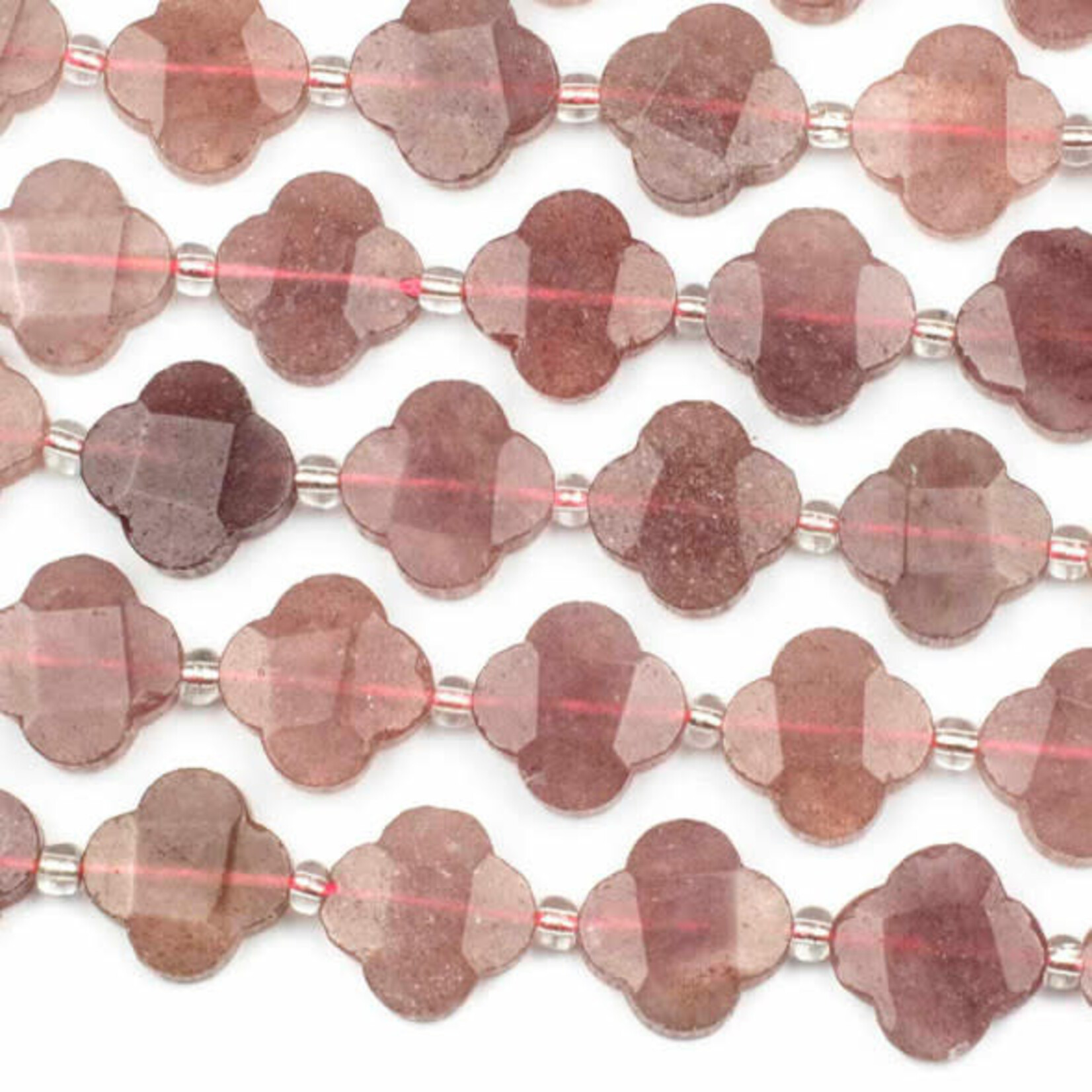 Strawberry Quartz 17-18mm Faceted Clover Bead Strand