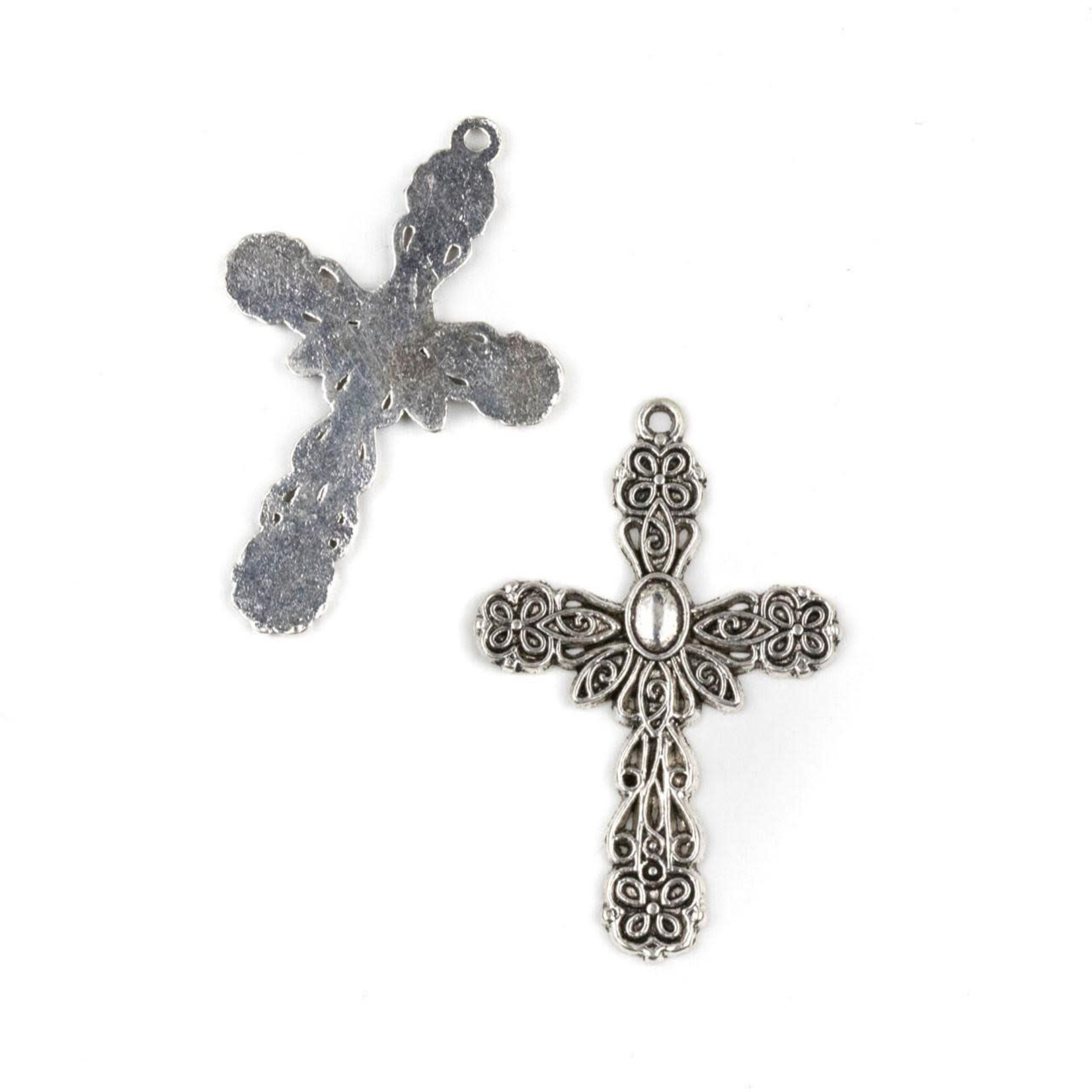 Pewter 28x43mm Rosary Cross Pendant with Oval Center
