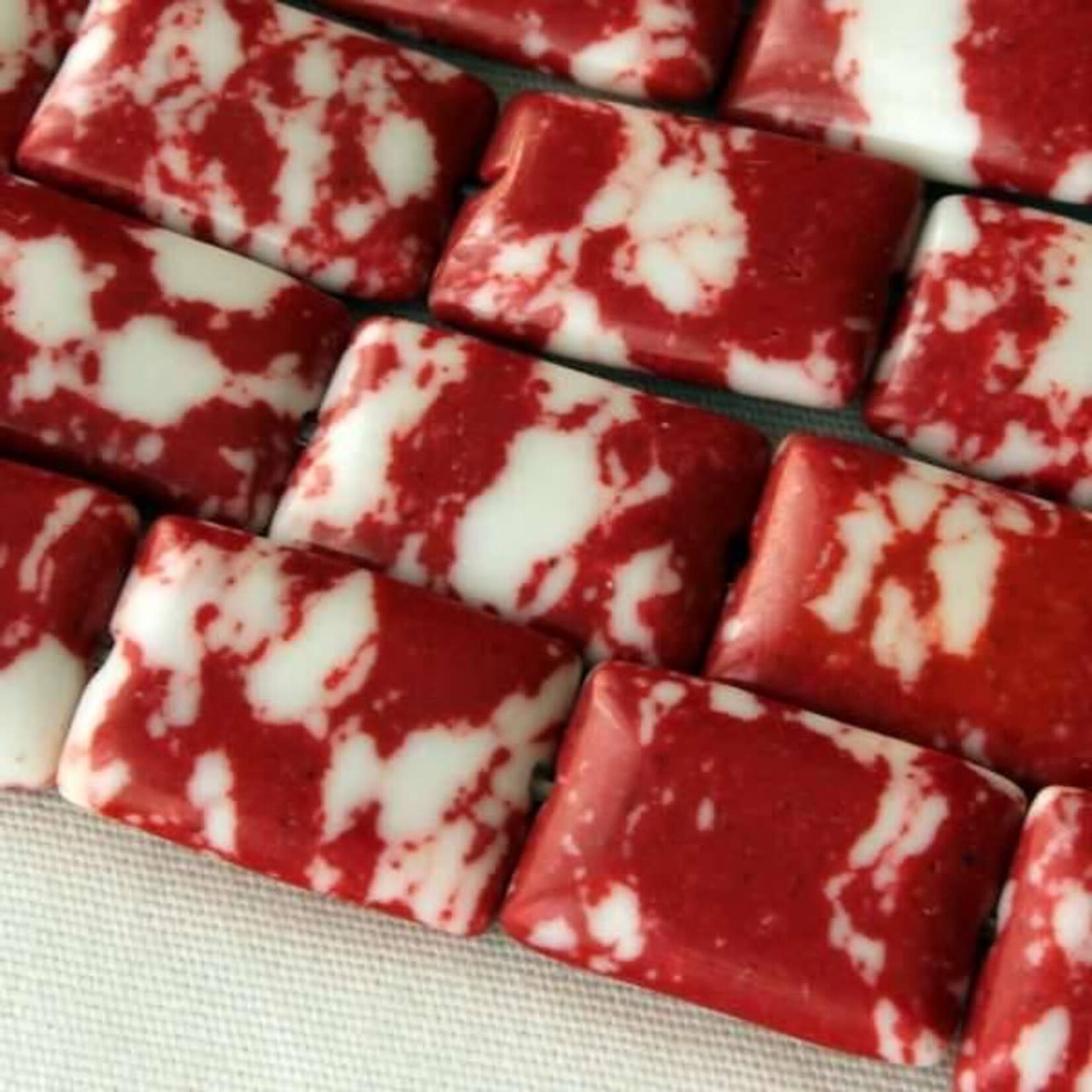 Synthetic Gemstone 10x14mm Red and White Rectangle Bead Strand