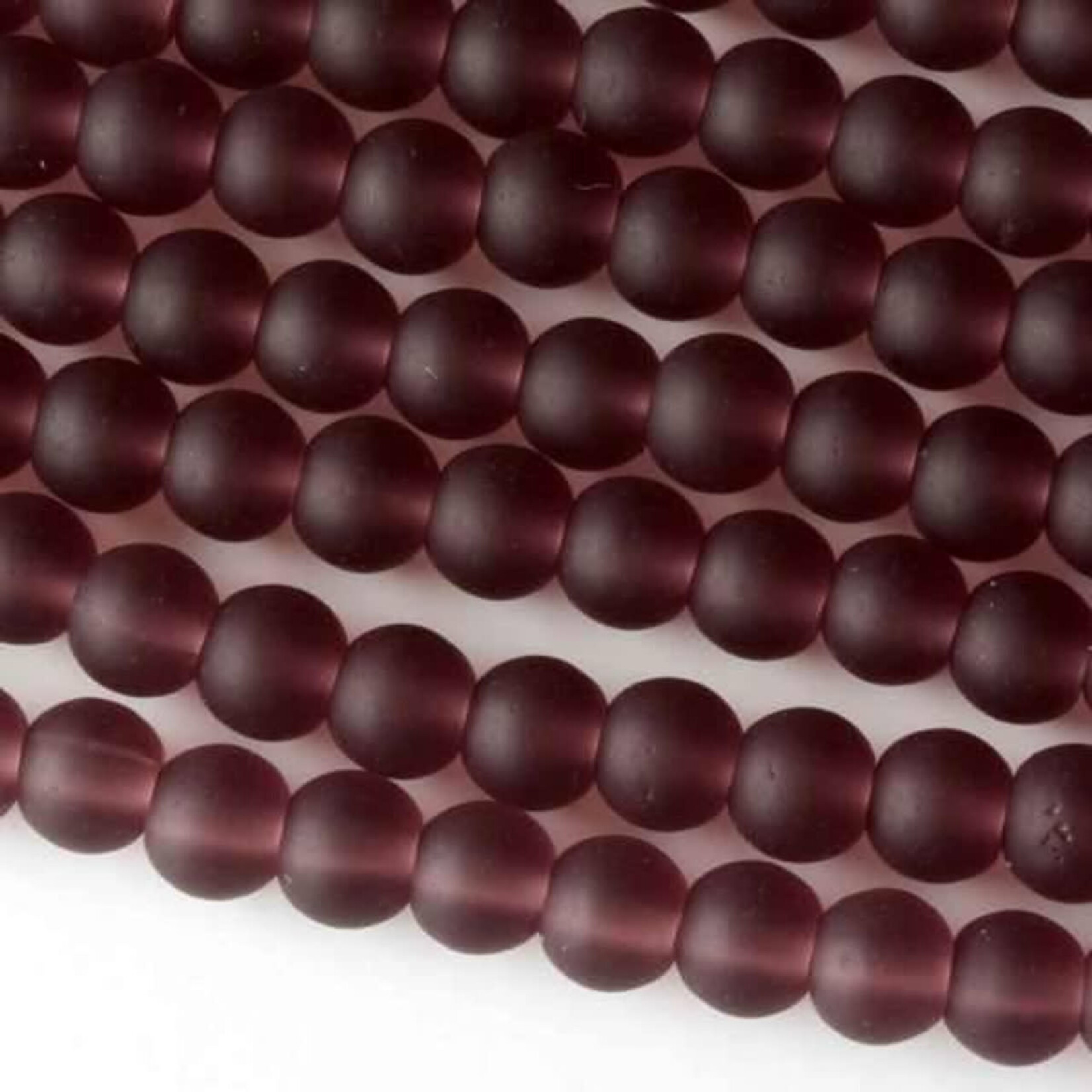 Matte Sea Glass Style  6mm Round Medium Amethyst Bead Strand