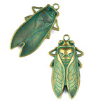 Green Bronze Pewter 33x61mm Cicada Bug Pendant