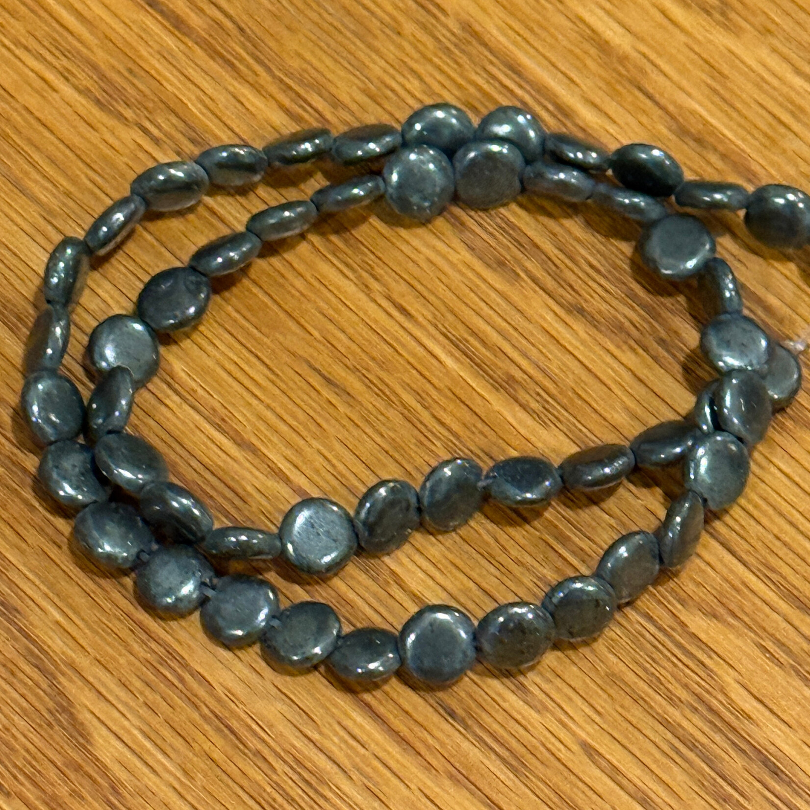 Pyrite  5mm Flat Round Bead Strand