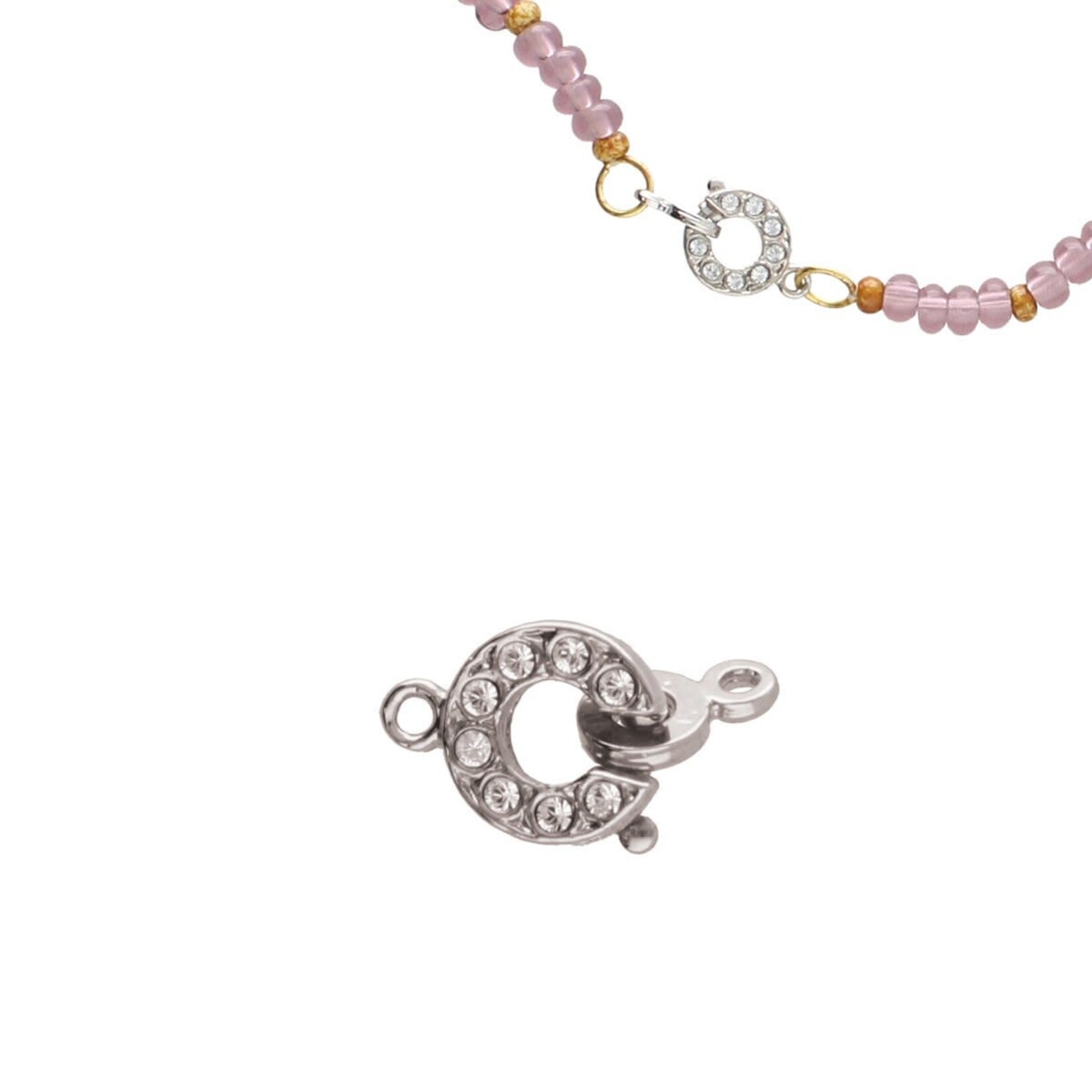 Silver Plated 9mm Spring Ring w/ Rhinestones