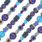 Czech Glass Blue Table Cut and Pressed Mix Strand