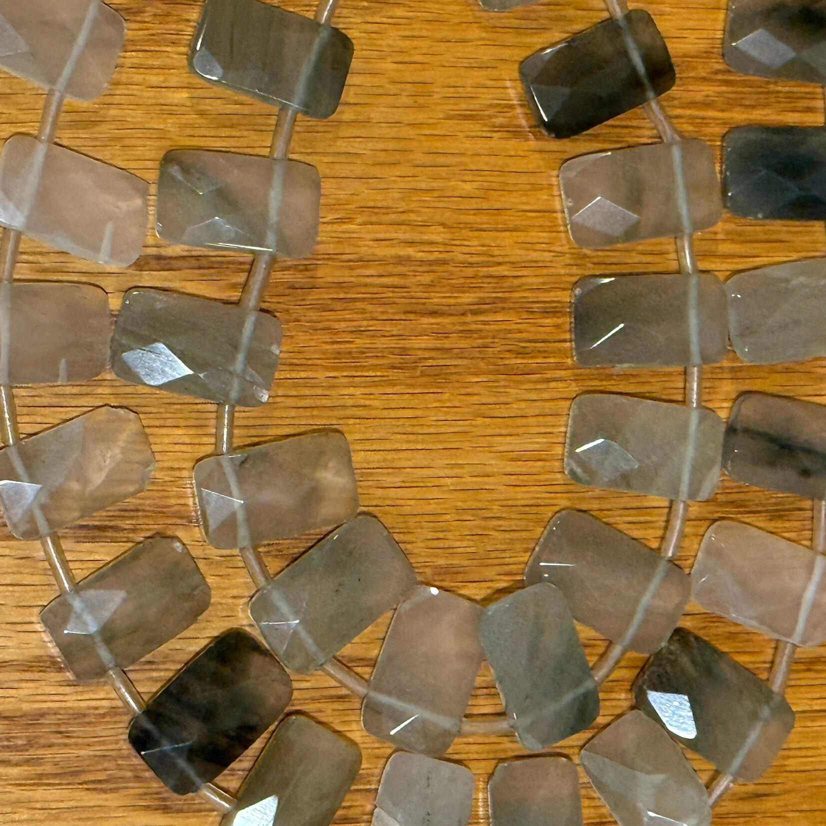 Seagrass Jasper 10x20mm Faceted Rectangular Pendant Strand