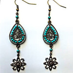 Bead Inspirations Turquoise Flower Filigree Earrings - Ready to Wear