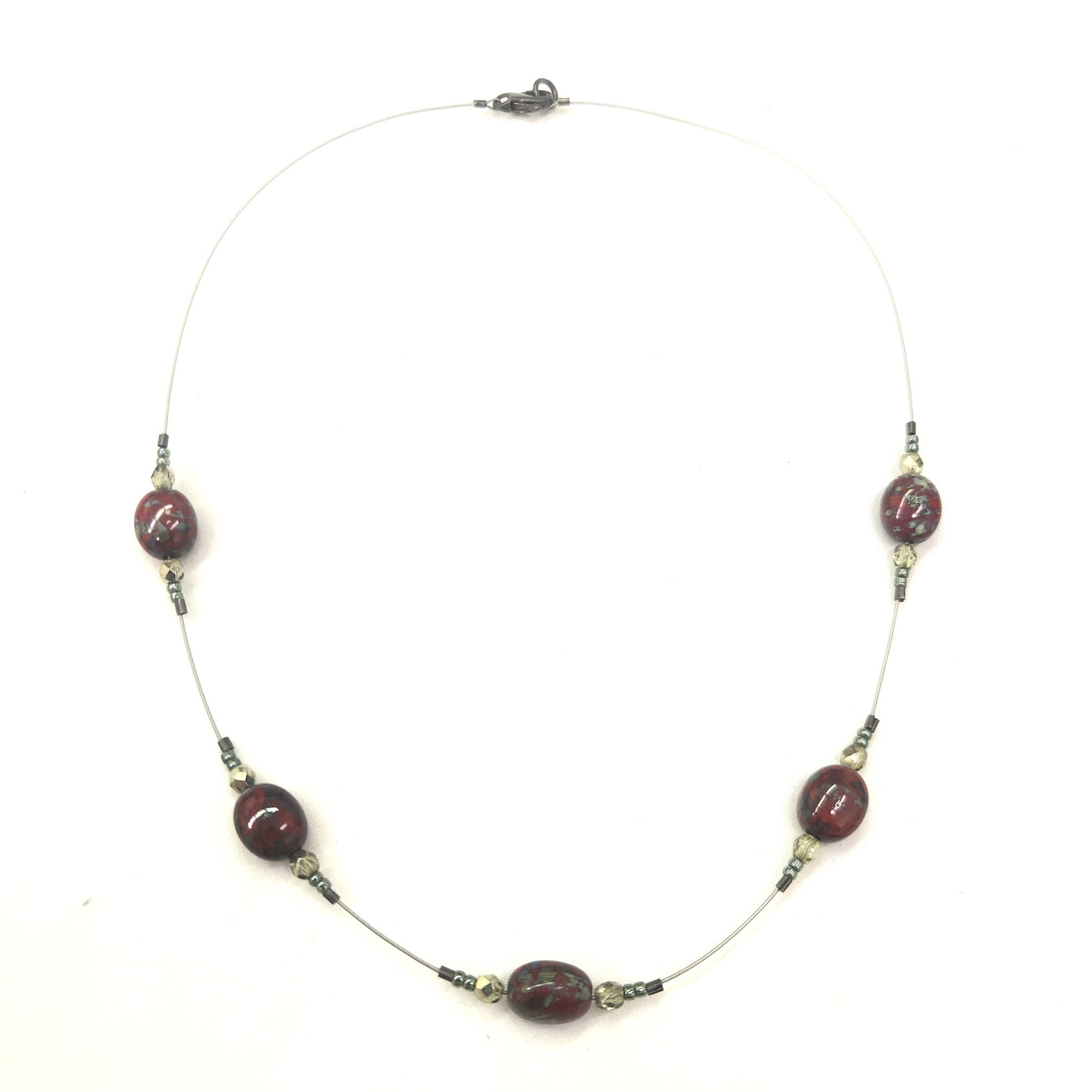 Czech Glass 17" Red & Green Floating Necklace - Ready to Wear