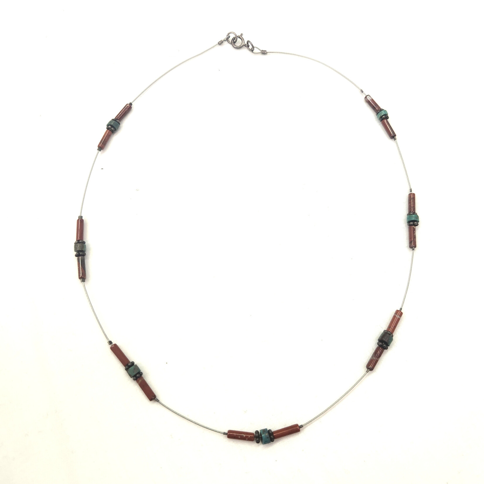 Glazed Clay and Turquoise 17" Floating Necklace - Ready to Wear