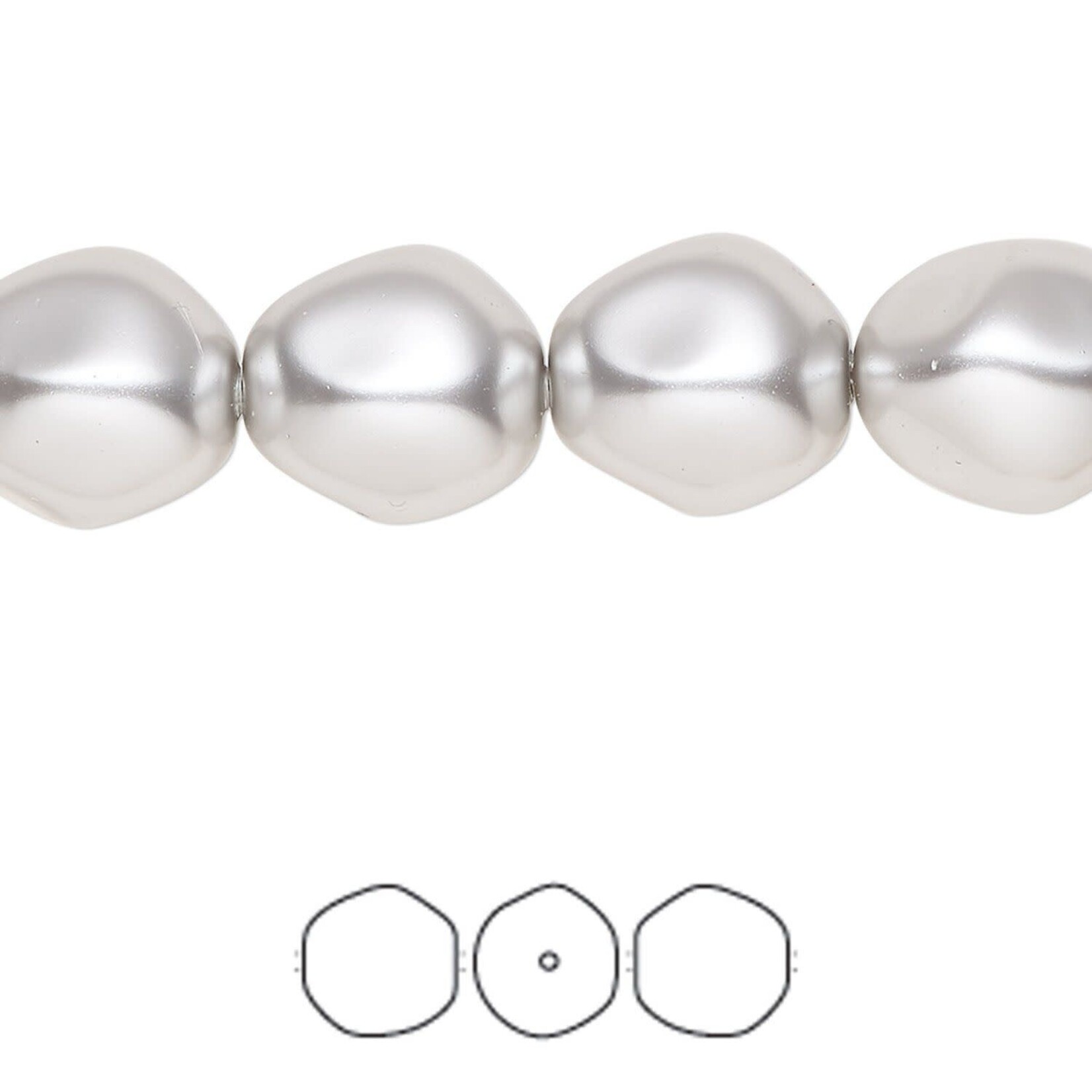 Crystal Passions 12x11mm Light Grey Baroque Round Glass Pearl