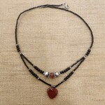 Carnelian Heart & Black Seed Bead 16 1/2" Necklace - Ready to Wear
