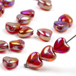 Glass  8mm Berry Red Golden AB Heart Bead Strand
