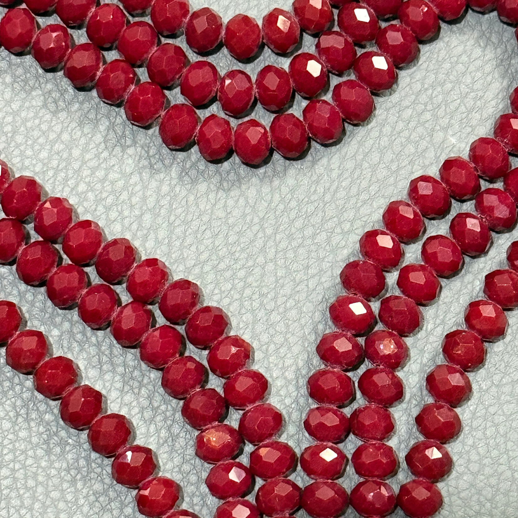 Faceted Glass Rondelle 6x8mm Opaque Ruby Red Bead Strand