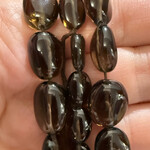 Smoky Quartz  Flat Oval Bead Strand