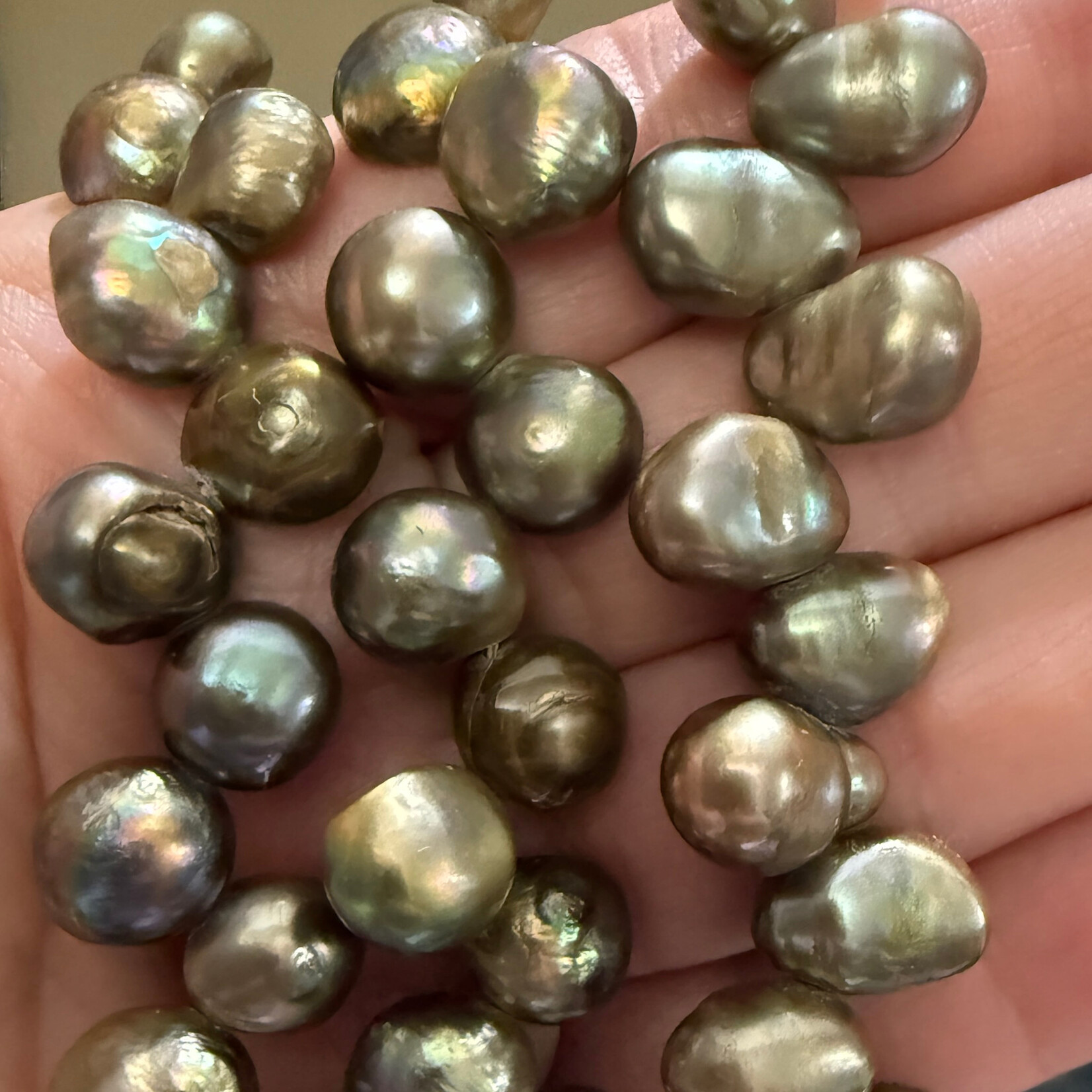 Keshi Freshwater Pearls  -  9-10mm Light Green