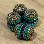 Tibetan Brass Lapis and Turquoise Barrel Bead