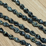 Czech Glass Long Bicone Jet Mottled Picasso Bead Strand