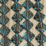 Czech Glass Flat Shell Fan Transparent Aqua with Copper Bead Strand