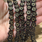 Czech Glass Flower Black with Gold Bead Strand
