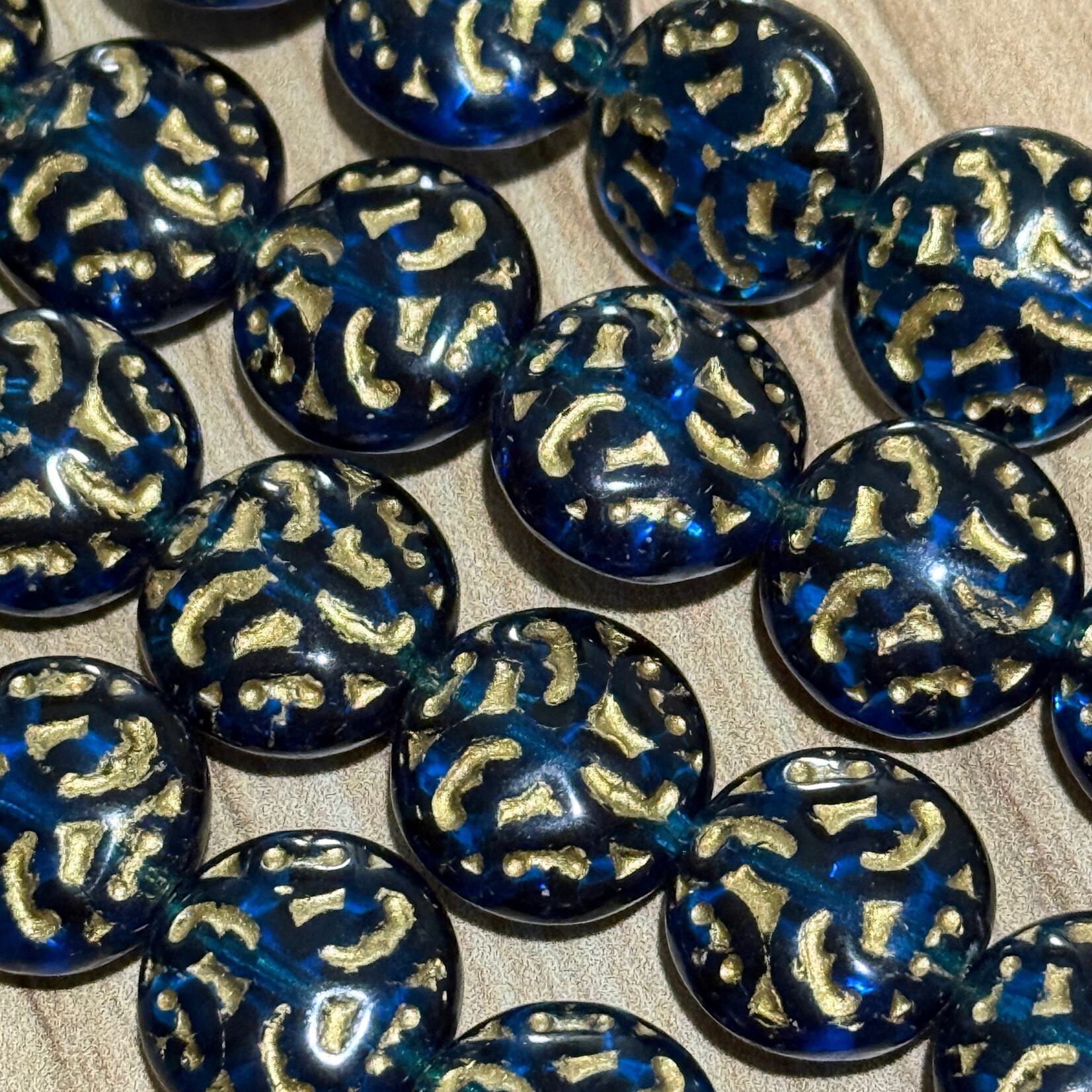 Czech Glass Coin Confetti Transparent Blue and Yellow Bead Strand