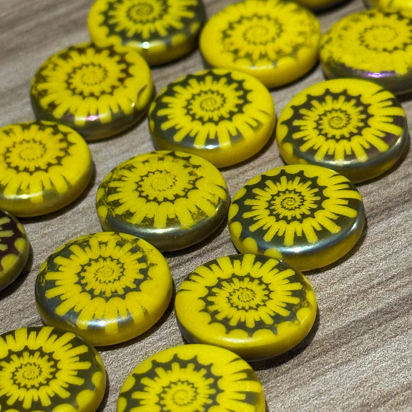 Czech Glass Coin Laser-Etched Yellow Nautilus Bead Strand