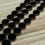Czech Glass Coin Black with Antique Gold Edge Coin Bead Strand