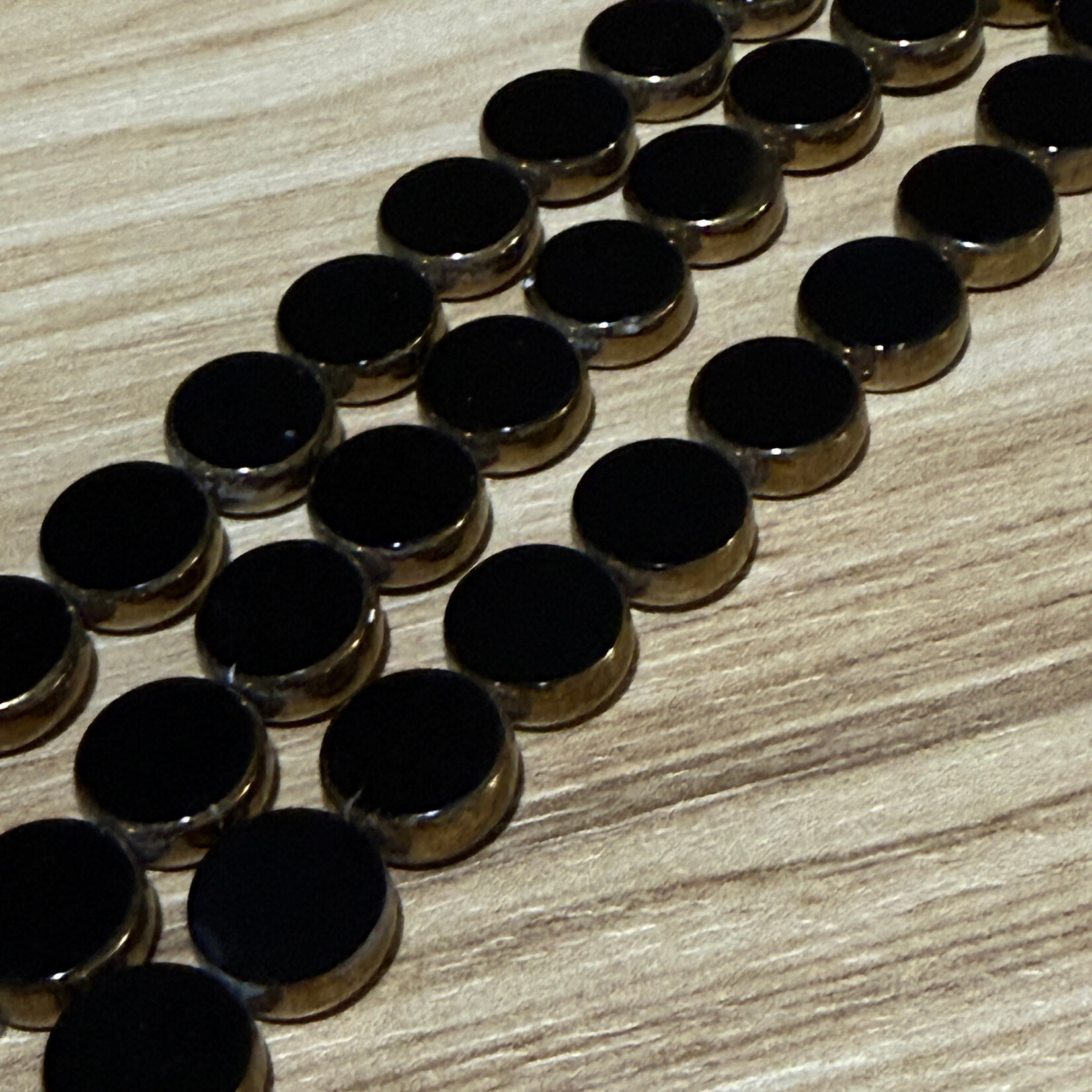 Czech Glass Coin Black with Antique Gold Edge Coin Bead Strand
