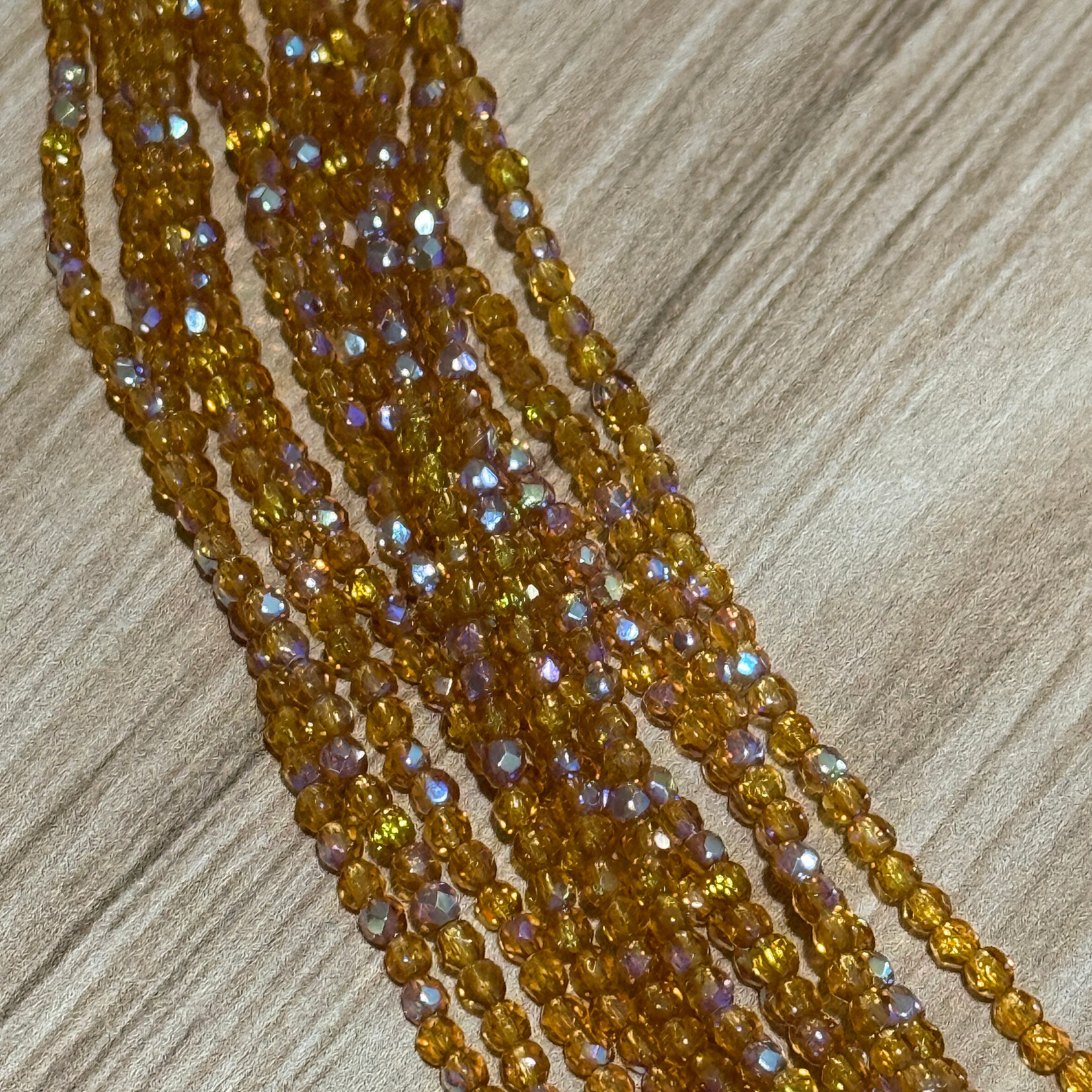 Czech Glass 3mm Fire Polish Gold AB Bead Strand