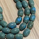 Glazed Clay Green-Blue Barrel Bead Strand