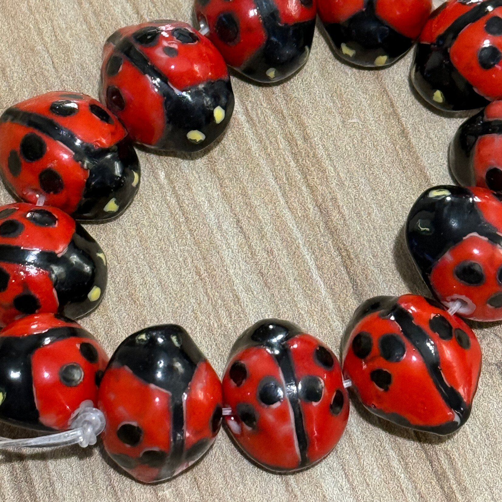 Porcelain Ladybug Bead Strand
