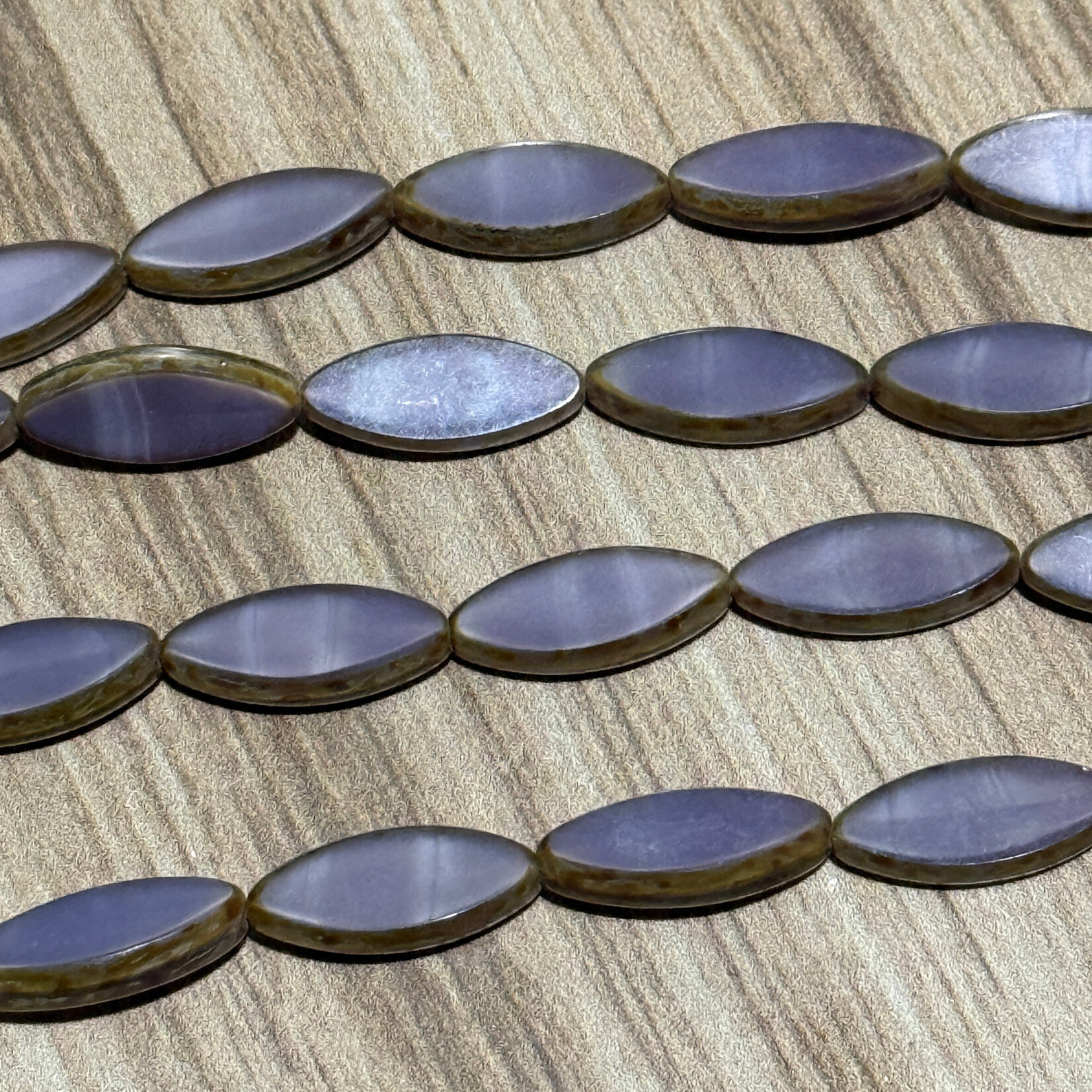 Czech Glass Spindle Purple & Tan  Bead Strand