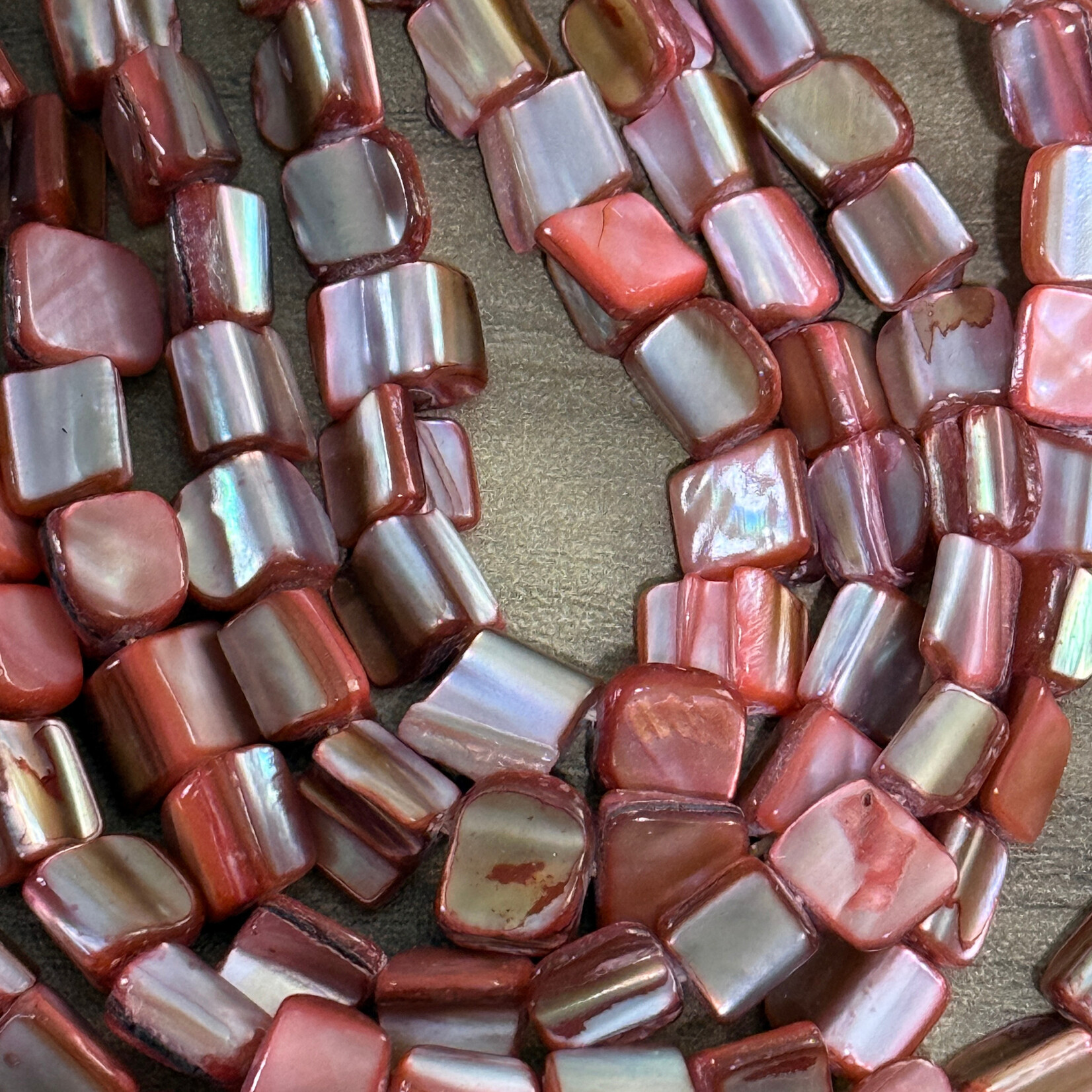 Mother of Pearl Square Salmon Irregular Square Bead Strand