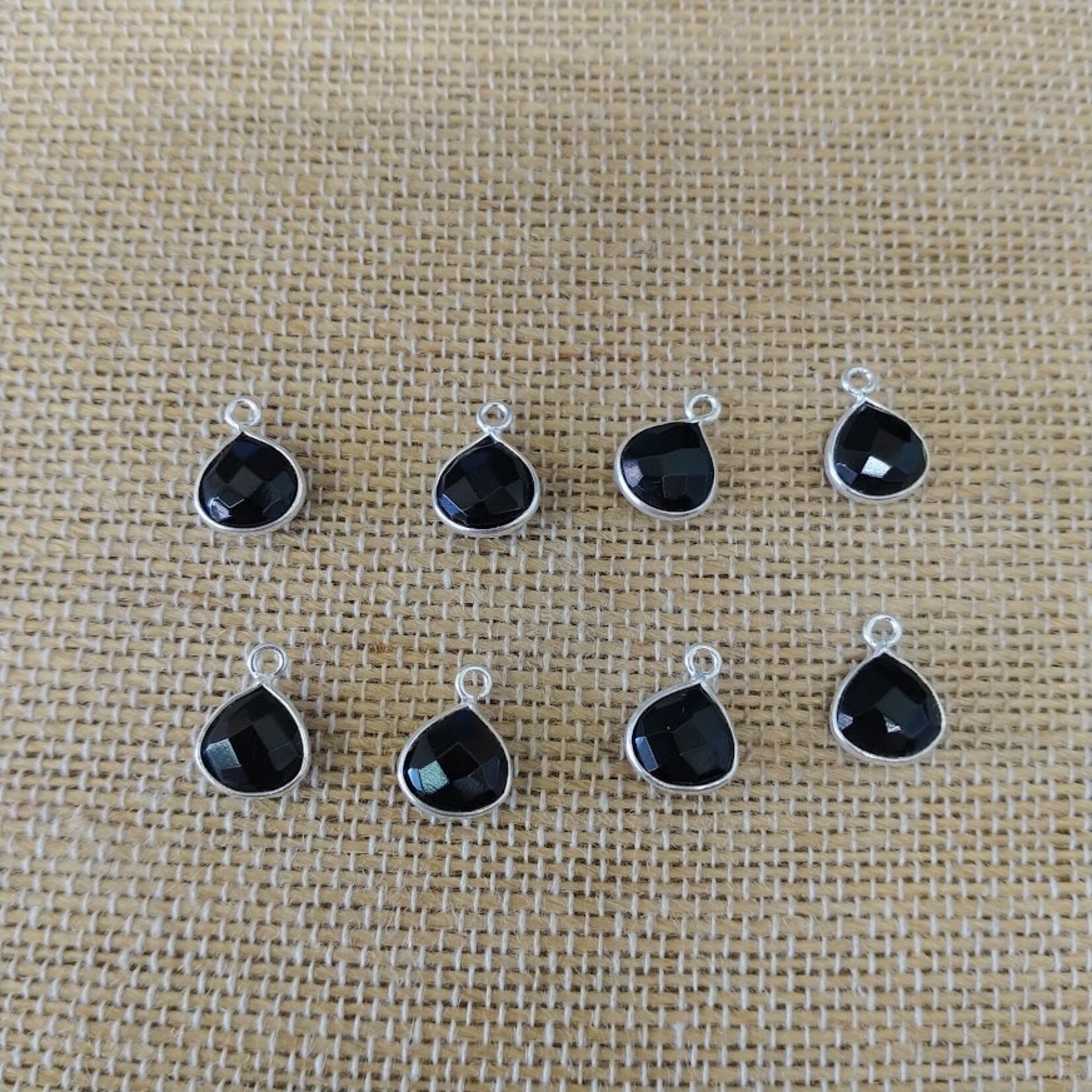 Onyx 12x9mm Faceted Silver Plated Teardrop Pendant